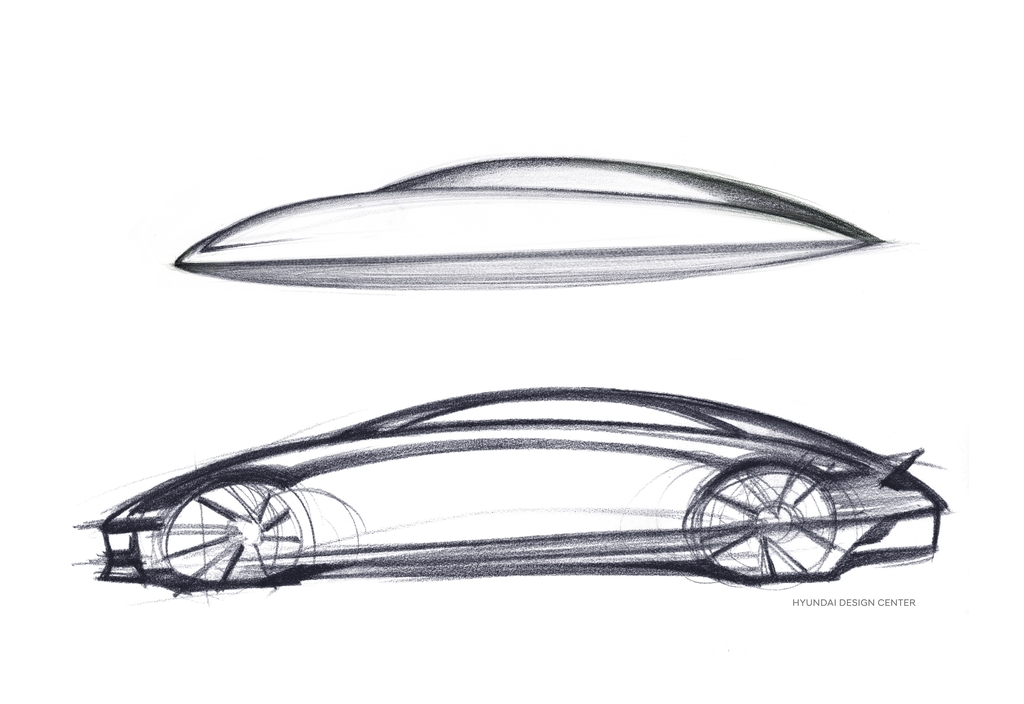 현대차 아이오닉 6의 디자인 콘셉트 스케치