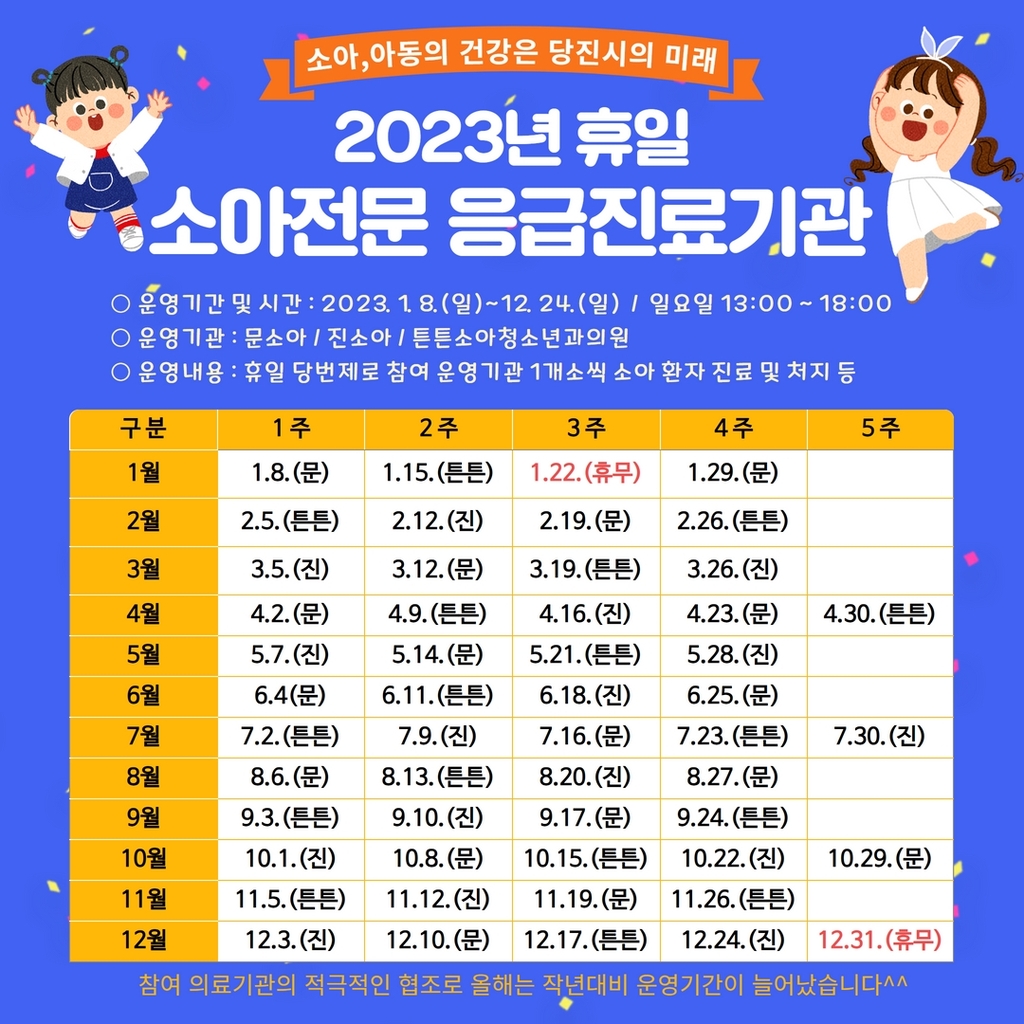 휴일 소아 전문 응급진료 기관 홍보물