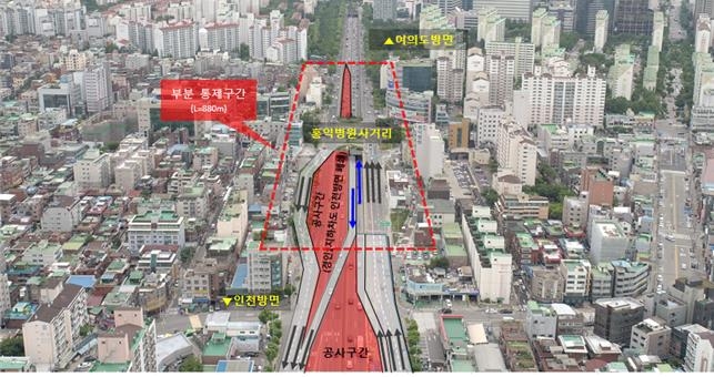 경인1지하차도 홍익병원사거리 평면화 추진…9일부터 차로 축소