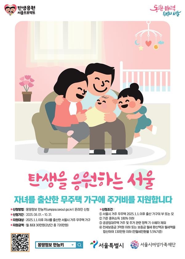 아이 낳은 서울 무주택가구에 최대 720만원 주거비…2차 신청