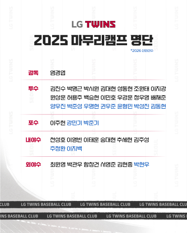 '2025 프로야구 챔피언' LG, 5일부터 이천서 마무리 캠프