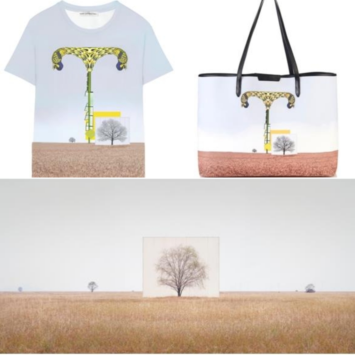 디자이너 마리 카트란주의 '알파벳 T' 디자인과 이명호 작가의 '나무…#3'(아래)