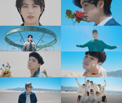 La imagen compuesta, proporcionada por Big Hit Music, muestra escenas del videoclip de la nueva canción de BTS, titulada "Yet To Come", la cual fue lanzada, el 10 de junio de 2022, como parte del nuevo álbum de la banda, "Proof". (Prohibida su reventa y archivo) 