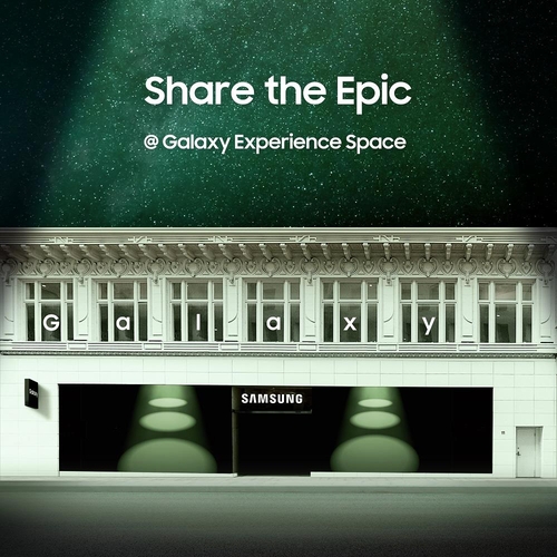 La imagen, proporcionada, el 17 de enero de 2023, por Samsung Electronics Co., muestra un póster promocional de la apertura del Galaxy Experience Space. (Prohibida su reventa y archivo)
