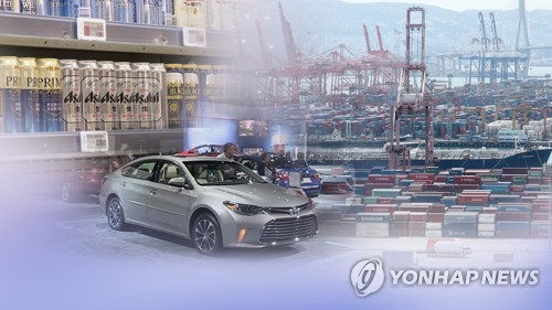 日本が韓国向け輸出規制を強化して以降、日本の輸出全体に韓国向けが占める割合は規制直前に比べ上昇した＝（聯合ニュースＴＶ）