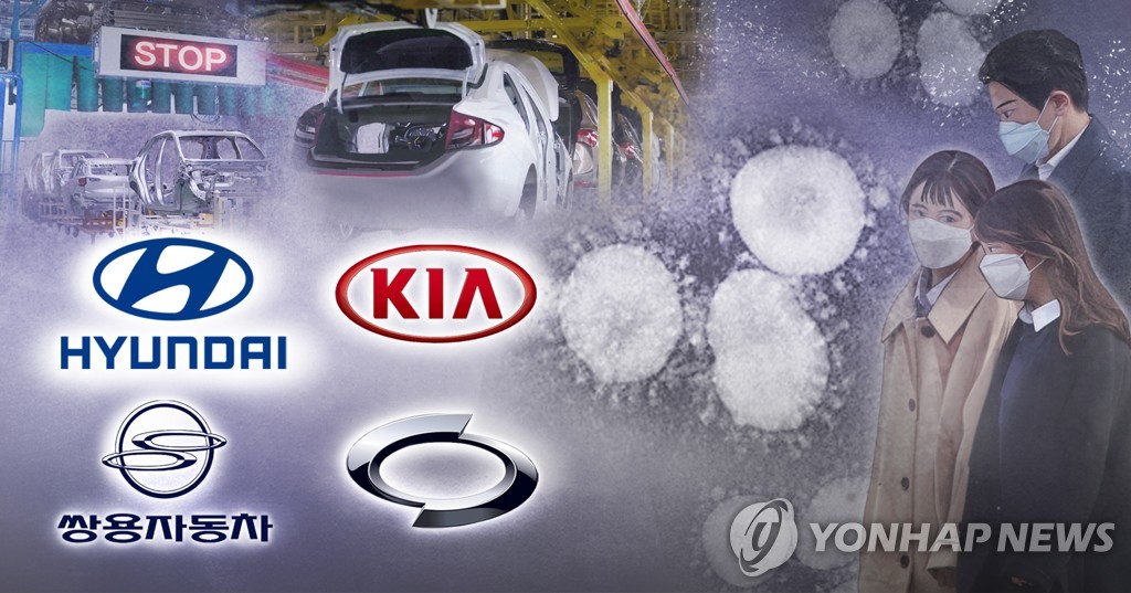 韓国完成車メーカー５社の２月の販売が新型コロナウイルスの影響を受け１１．０％減少した（イラスト）＝（聯合ニュース）