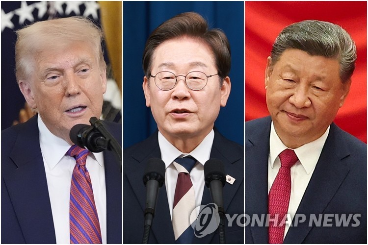 왼쪽부터 트럼프 미국 대통령·이재명 대통령·시진핑 중국 국가주석