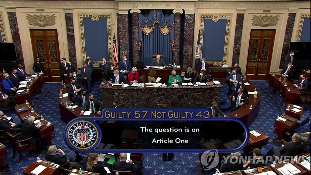 미국 상원의 도널드 트럼프 전 대통령 탄핵심판 결과 [로이터=연합뉴스]