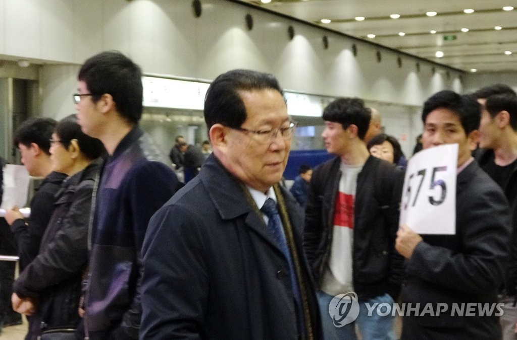 North Korean Ambassador to Russia Kim Hyong-jun is seen here at the international airport in Beijing on his way to board a Pyongyang-bound Air Koryo flight on April 9, 2019. (Yonhap) 