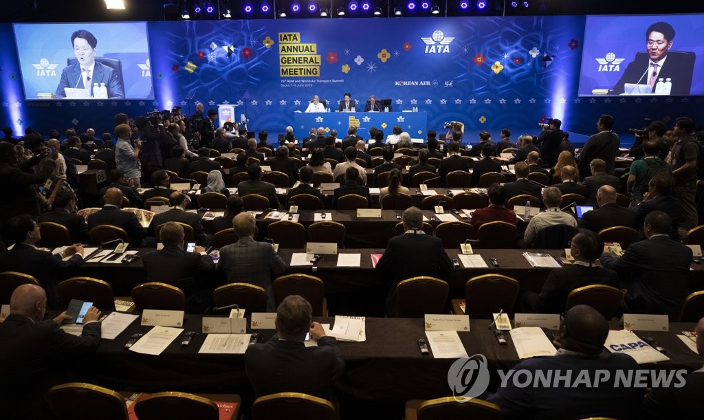 This photo shows the 75th International Air Transportation Association (IATA) Annual General Meeting in Seoul on June 2, 2019. (Yonhap)