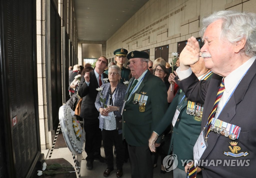 This photo, taken on Nov. 12, 2019, shows foreign Korean War veterans visiting the War Memorial of Korea in Seoul. (Yonhap)