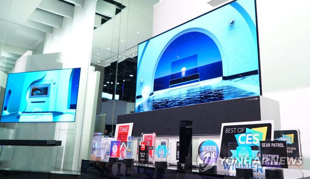 This photo provided by LG Electronics Inc. on Jan 10, 2020, shows LG's OLED TVs. (PHOTO NOT FOR SALE) (Yonhap)