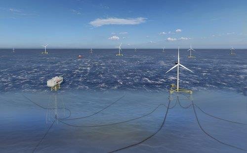This image provided by the Korea National Oil Corp. shows a floating offshore wind farm to be built in the East Sea off the coast of Ulsan, 414 kilometers southeast of Seoul. (PHOTO NOT FOR SALE) (Yonhap)
