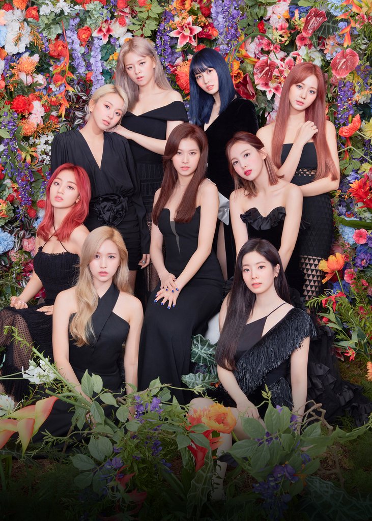 This photo, provided by JYP Entertainment on Oct. 28, 2020, shows members of K-pop girl group TWICE. (PHOTO NOT FOR SALE) (Yonhap)
