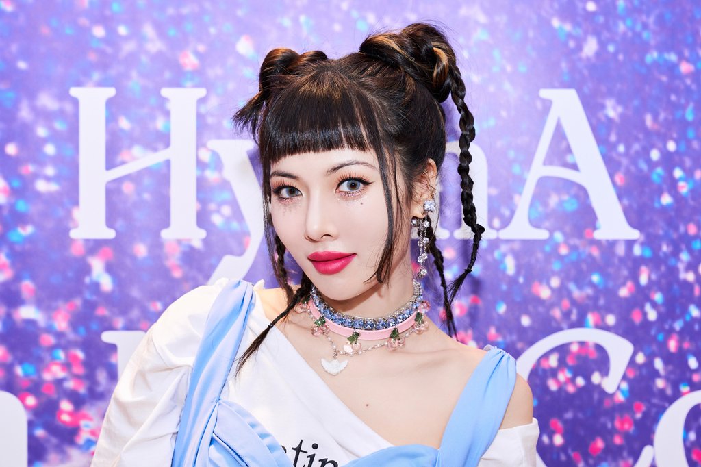 This photo, provided by P Nation, shows HyunA posing during a press conference for her new album on Jan. 28, 2021. (PHOTO NOT FOR SALE) (Yonhap)