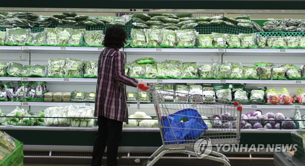 This file photo, taken on May 9, 2021, shows a citizen going grocery shopping at a discount mart in Seoul. (Yonhap)