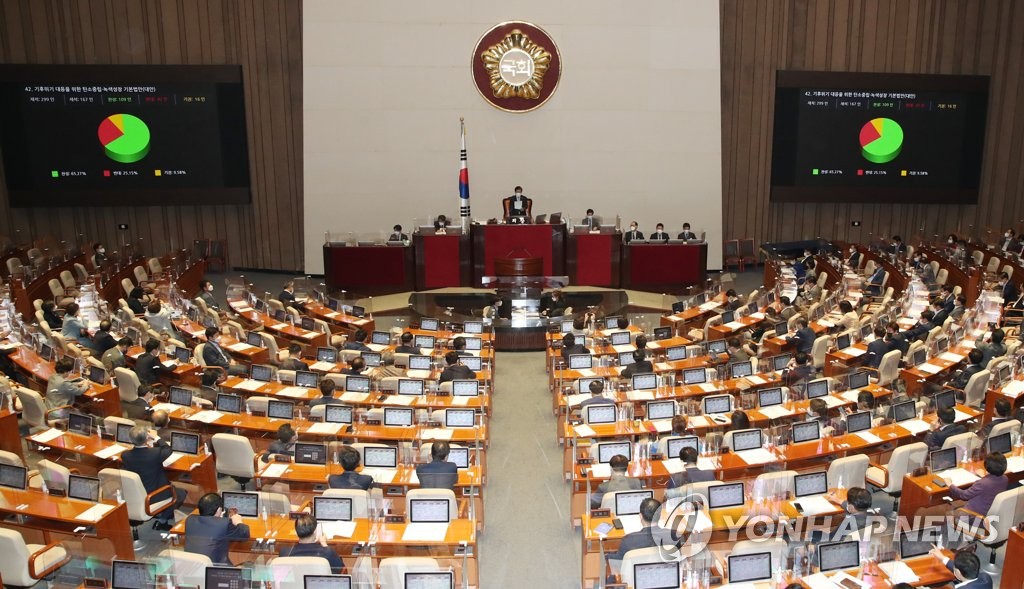 韓国国会は８月３１日、炭素中立・グリーン成長基本法案を可決した（資料写真）＝（聯合ニュース）