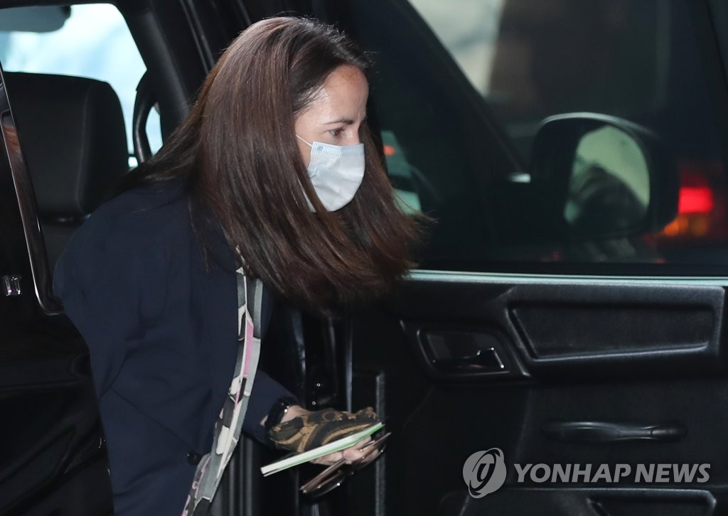 The U.S. director of national intelligence, Avril Haines, arrives at the Shilla Hotel in Seoul on Oct. 18, 2021. (Yonhap) 