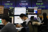 韓国総合株価指数　取引時間中に２８００割れ＝１年１カ月ぶり
