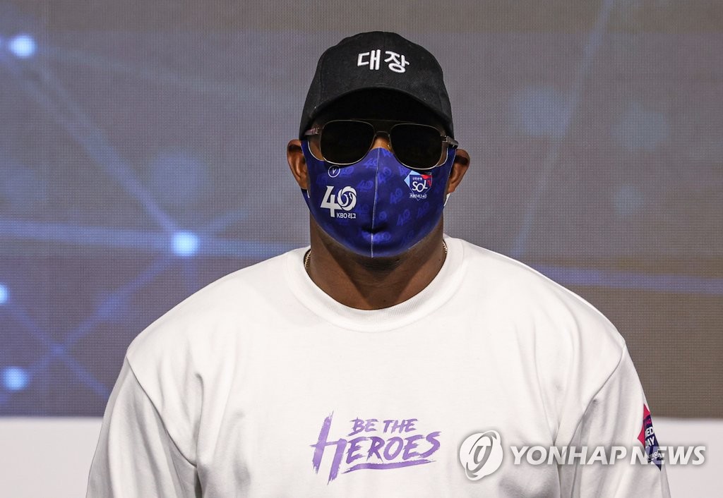 Yasiel Puig of the Kiwoom Heroes poses for a photo during the Korea Baseball Organization media day at Grand Hyatt Seoul in Seoul on March 31, 2022. (Yonhap)