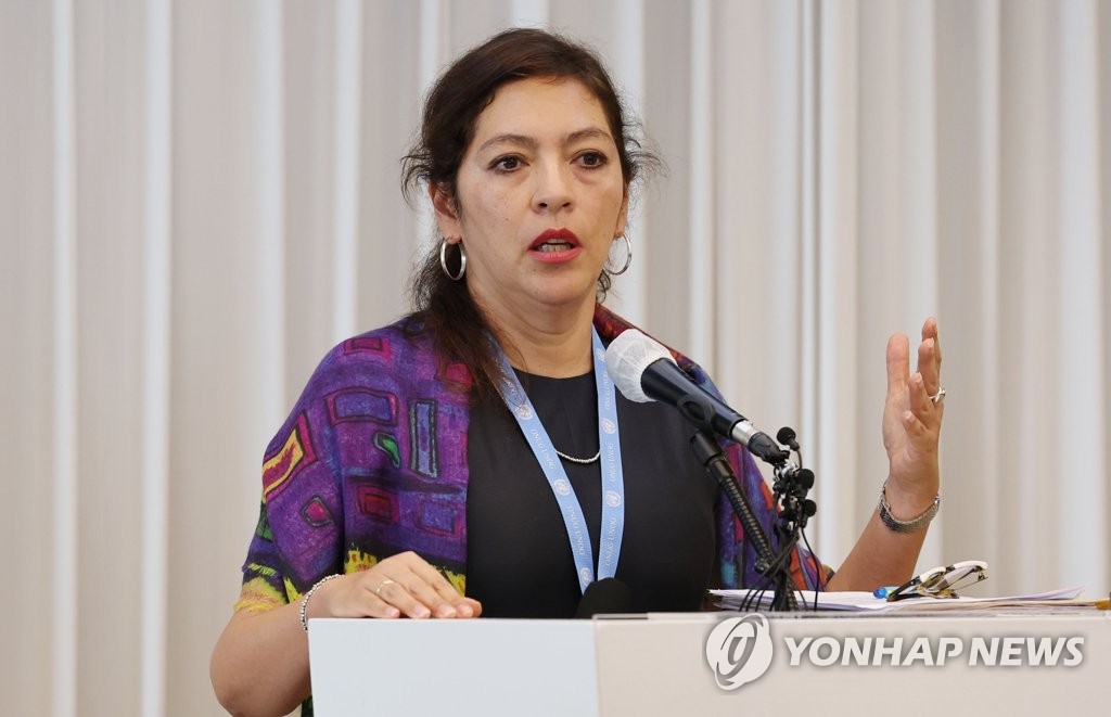 답변하는 살몬 유엔 북한인권특별보고관