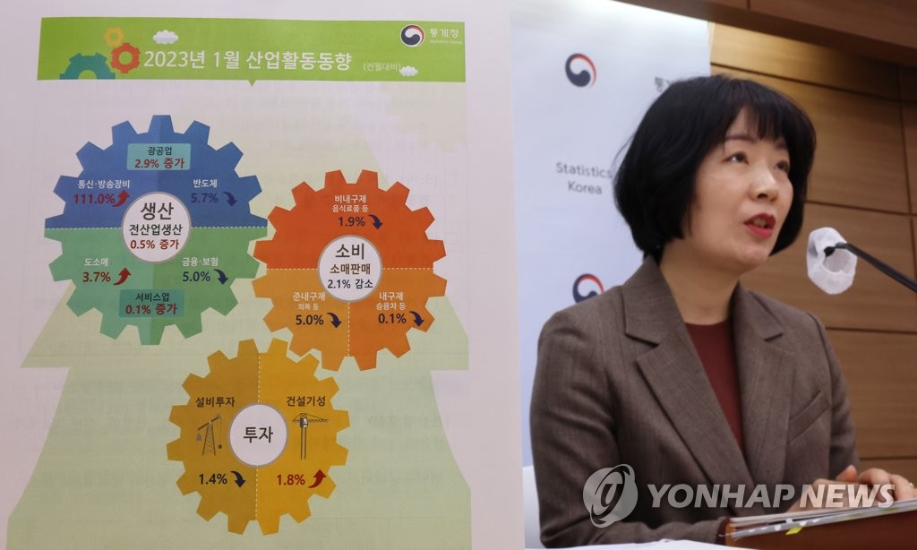 A Statistics Korea official holds a press conference in the central city of Sejong on March 2, 2023. (Yonhap) 