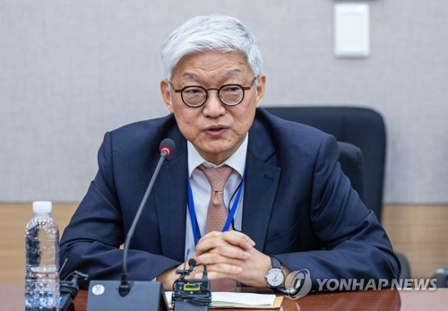South Korean Ambassador to Japan Yun Duk-min speaks during a press conference at the foreign ministry in Seoul on March 27, 2023, while attending an annual gathering of heads of overseas South Korean missions. The meeting runs for five days. (Yonhap)