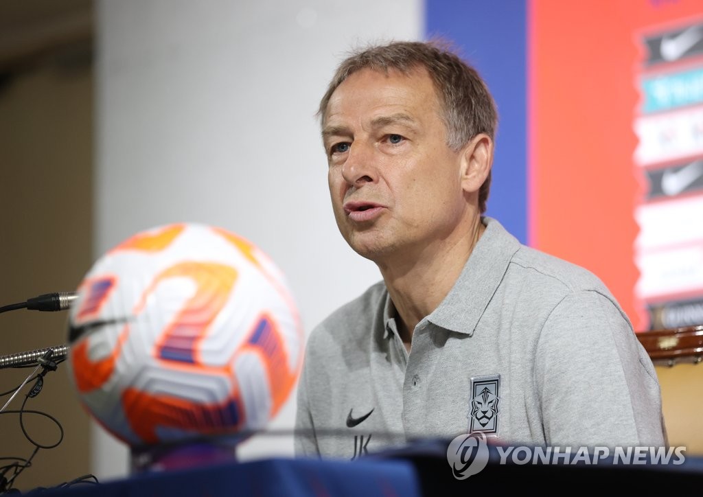 Jurgen Klinsmann, head coach of the South Korean men's national football team, speaks at a press conference at the Korea Football Association House in Seoul on June 5, 2023. (Yonhap)